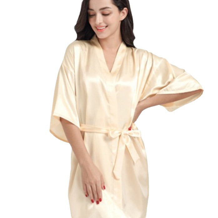 Cross-border hot 2024 new pajamas Ice Silk women's sexy nightgown artificial silk kimono bathrobe summer