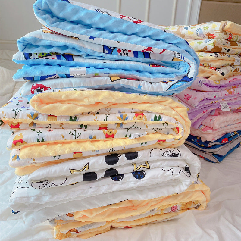 Autumn and Winter Thickened Bean Quilt Baby Warm Breathable Cartoon Warm Clothes Blanket No Fluorescent Cover Blanket Soothing Bean Quilt