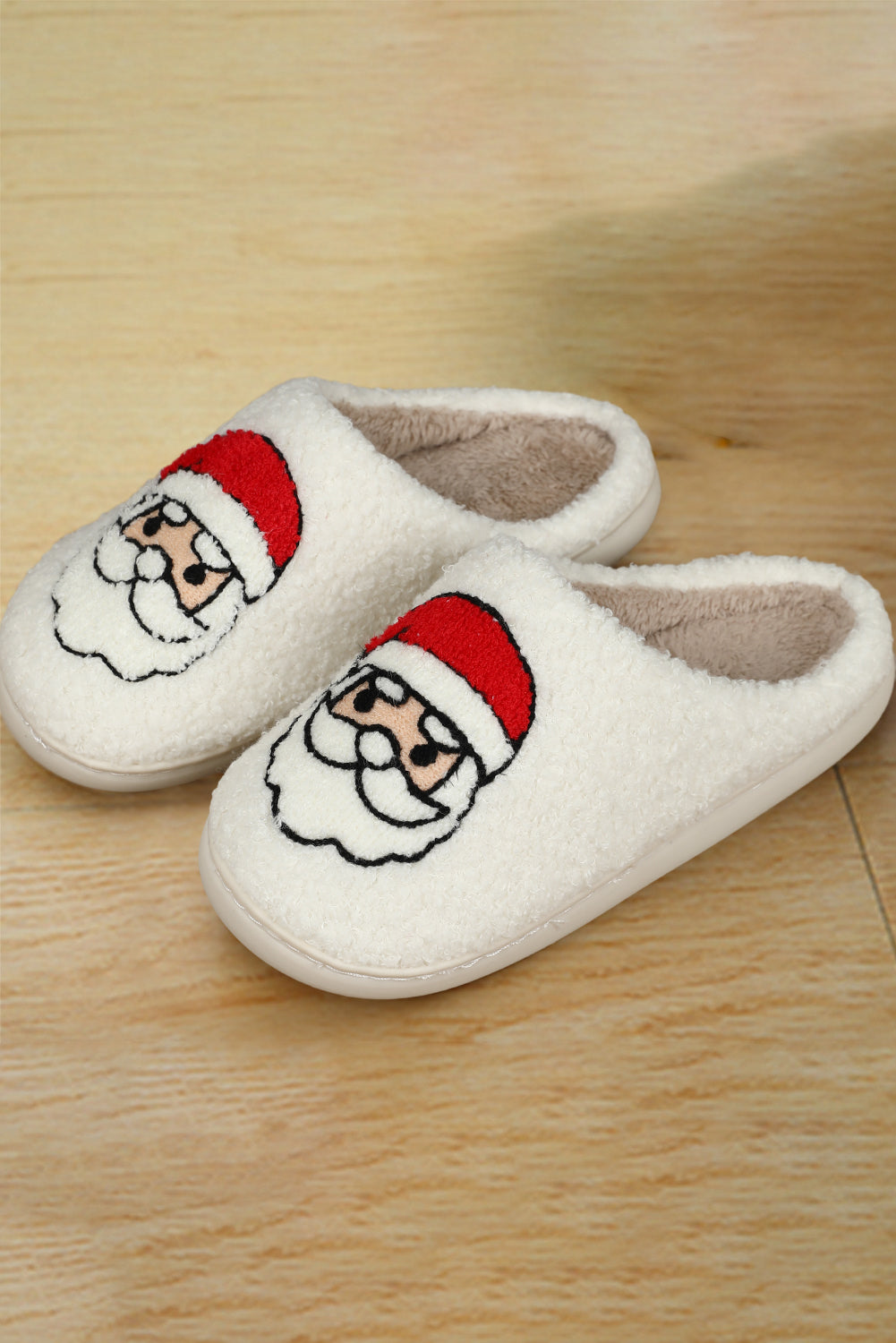 White Christmas Santa Clause Graphic Plush Slippers