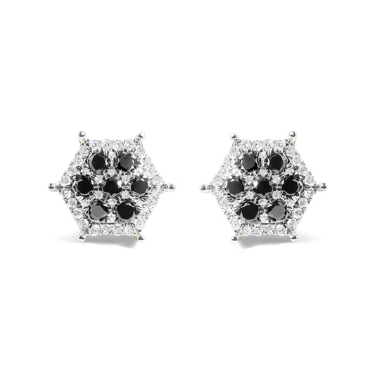 Men's 10K Yellow Gold 7/8 Cttw White and Black Treated Diamond Earring (Black / I-J Color, I2-I3 Clarity)