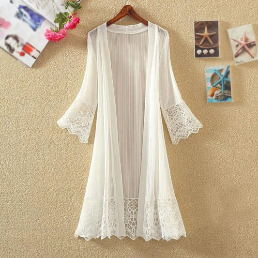 *ON SALES*  Chiffon Sun Protection For Women  Lace Loose Clothing Summer Cardigan Blouse Shirt Tops  Sexy Covers Blusas