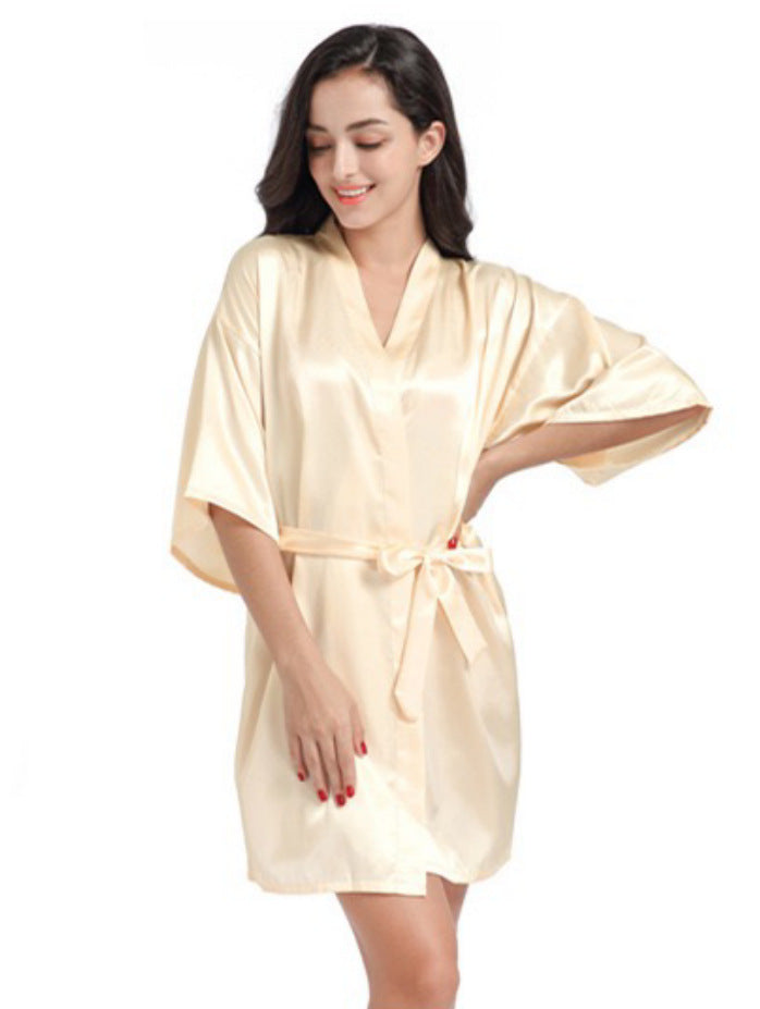 Cross-border hot 2024 new pajamas Ice Silk women's sexy nightgown artificial silk kimono bathrobe summer