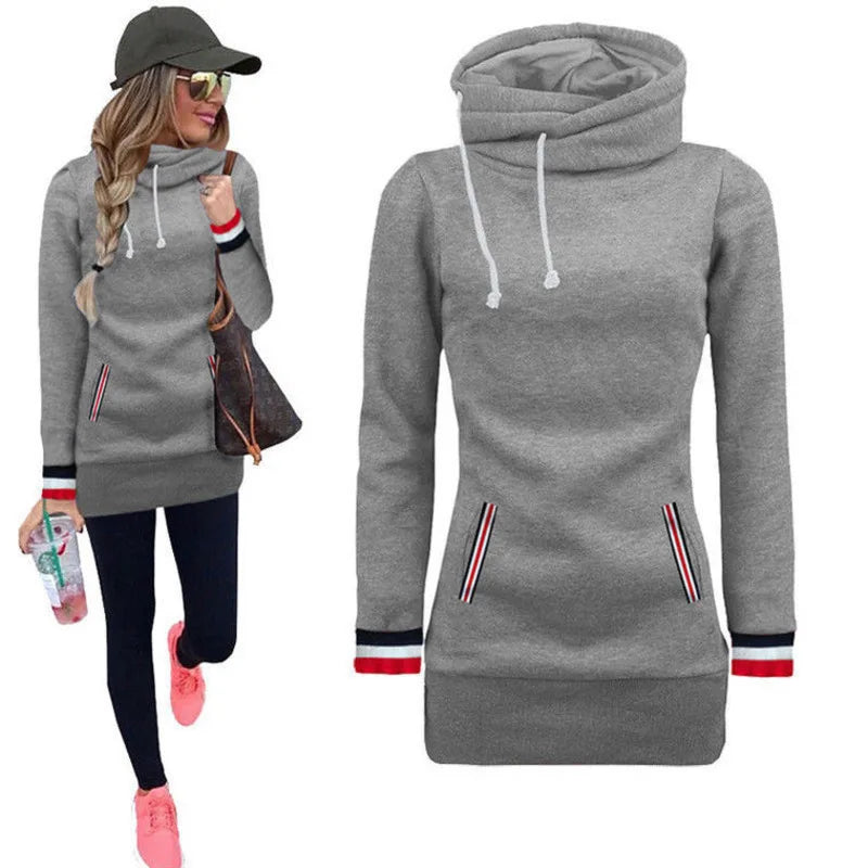 Winter Warm Turtleneck Collar Harajuku Hoodies Women Long Sleeve Drawstring Sweatshirt With Pockets Moleton Feminino Inverno Rz*