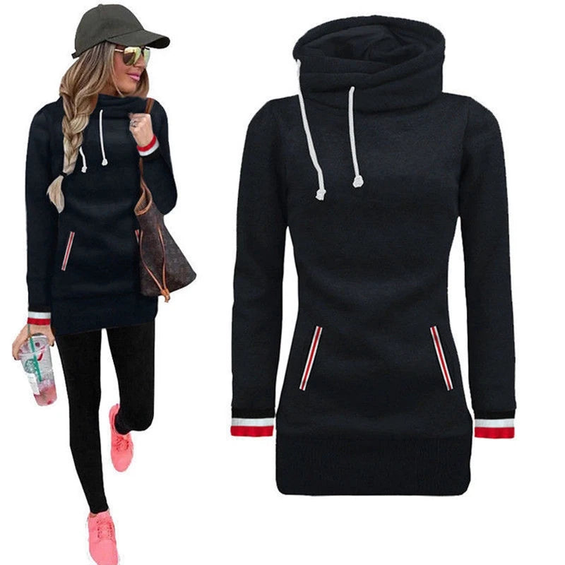 Winter Warm Turtleneck Collar Harajuku Hoodies Women Long Sleeve Drawstring Sweatshirt With Pockets Moleton Feminino Inverno Rz*