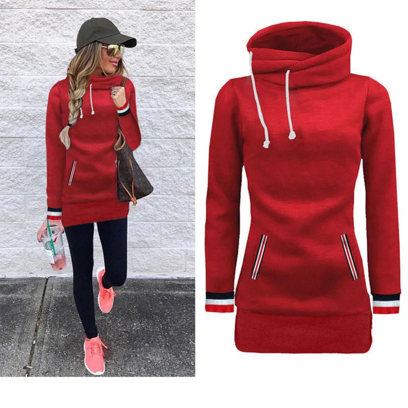 Winter Warm Turtleneck Collar Harajuku Hoodies Women Long Sleeve Drawstring Sweatshirt With Pockets Moleton Feminino Inverno Rz*