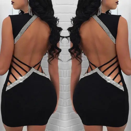 Women Bandage Bodycon Sleeveless Backless Party Cocktail Club Short Mini Dress