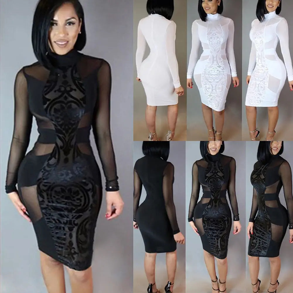 Women Long Sleeve Skinny Party Dress Lace New Women Ladies Clothes Dresses Bandage Bodycon