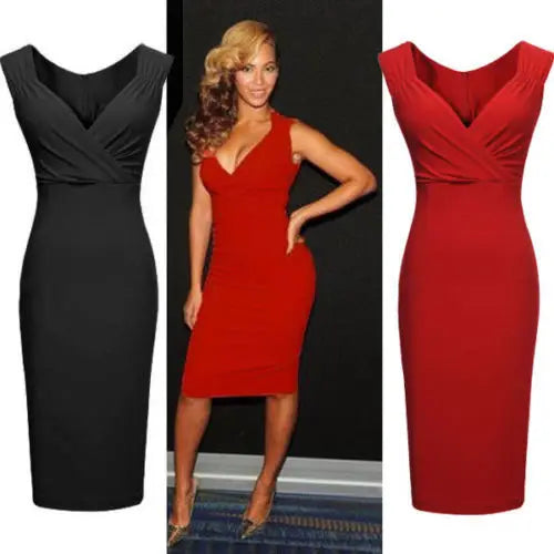 Women Red Dress Bodycon Sleeveless Ladies Party Dresses Black Sexy Sleeveless Summer Costume Size 6-14