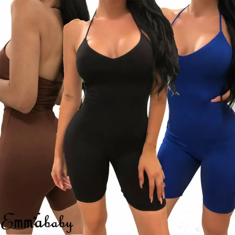 Women Soild Jumpsuit Shorts Fitness Workout Gym Sport Bodysuit Athletic Leggings One Pieces Playsuit