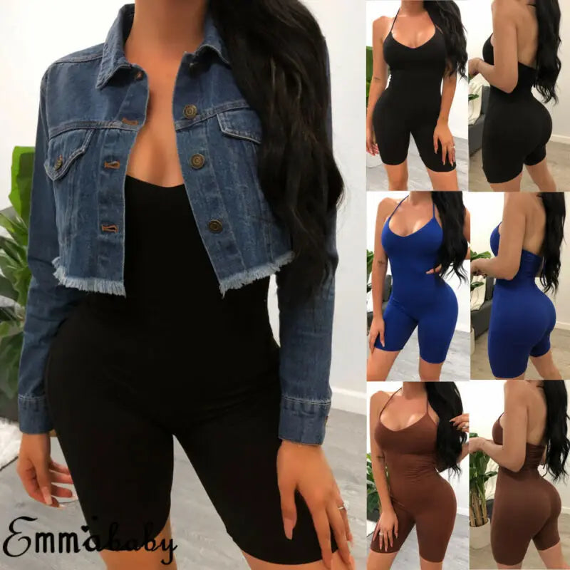 Women Soild Jumpsuit Shorts Fitness Workout Gym Sport Bodysuit Athletic Leggings One Pieces Playsuit