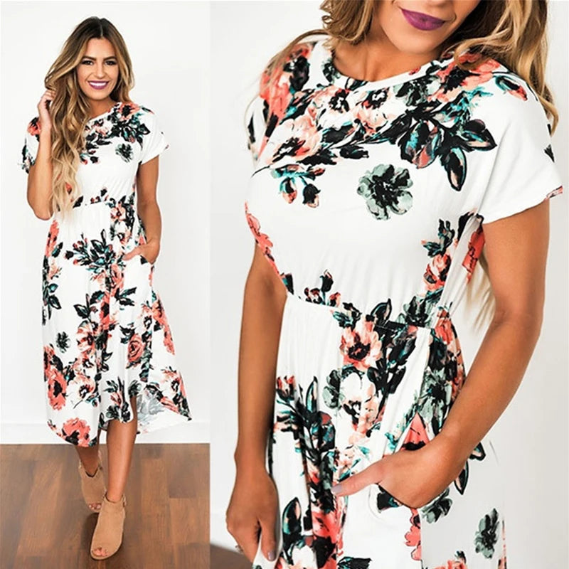 Women Summer Maxi Dress 2019 White Floral Print Boho Beach Dress Ladies Long Evening Party Dress Sundress Vestidos de festa 3XL