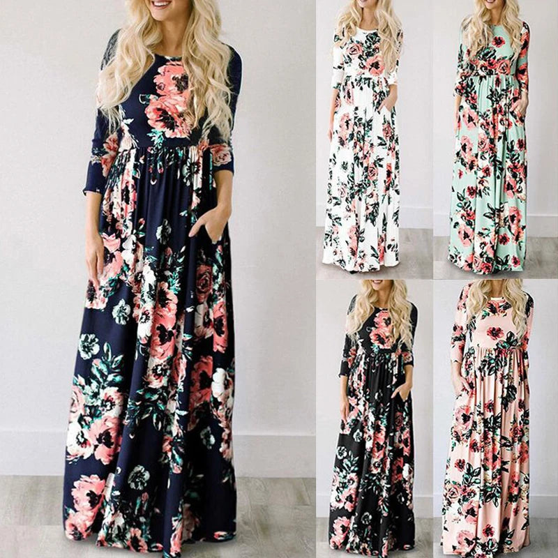 Women Summer Maxi Dress 2019 White Floral Print Boho Beach Dress Ladies Long Evening Party Dress Sundress Vestidos de festa 3XL