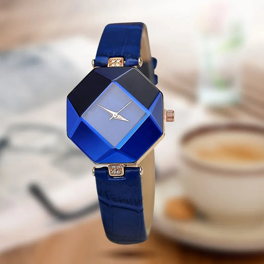 Women Watches Gem Cut Geometry Crystal Leather Quartz Wristwatch Fashion Dress Watch Ladies Gifts Clock Relogio Feminino 5 color