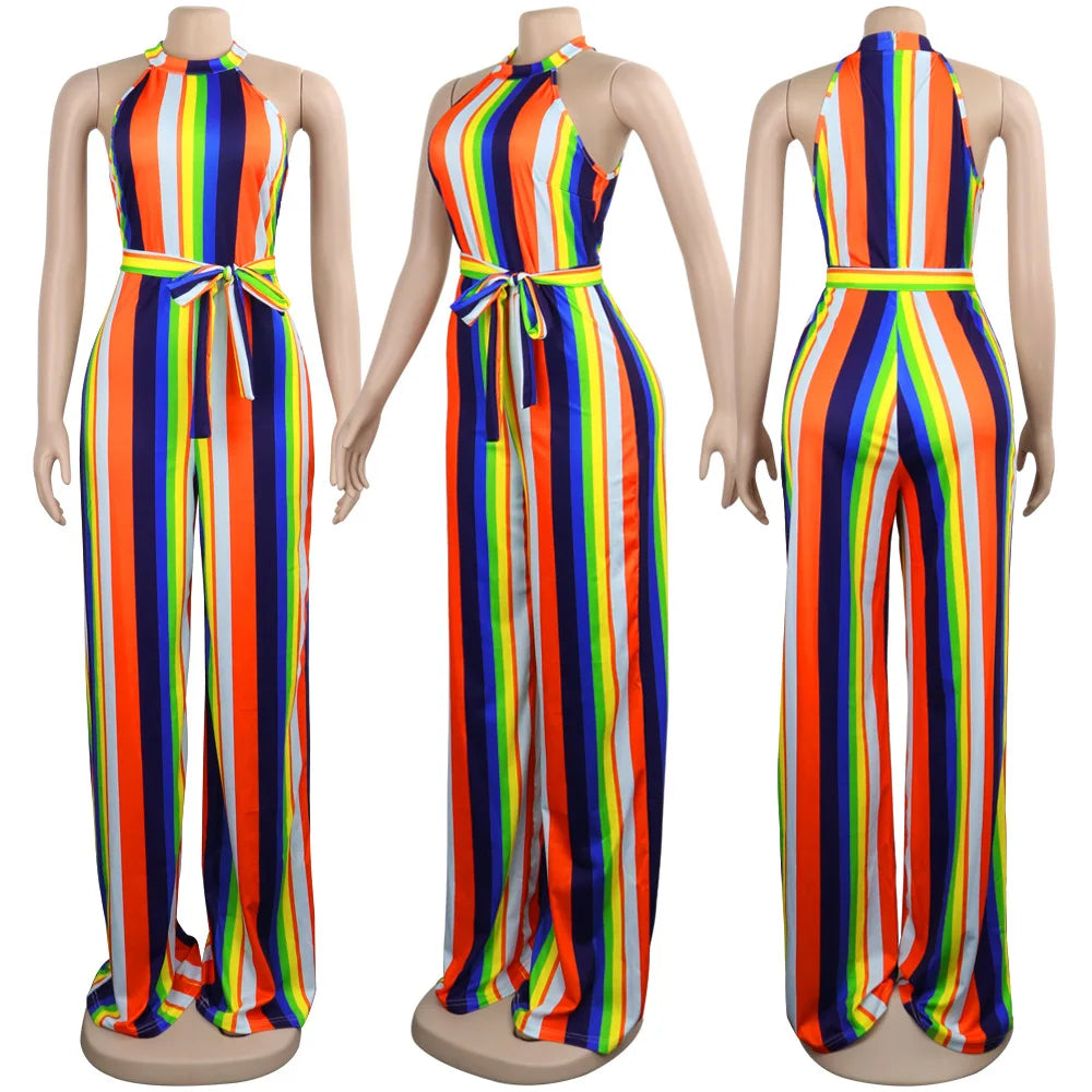 Women striped rompers women jumpsuit halter print sexy jumpsuit off shoulder women jumpsuits women&#39;s Casual Rompers