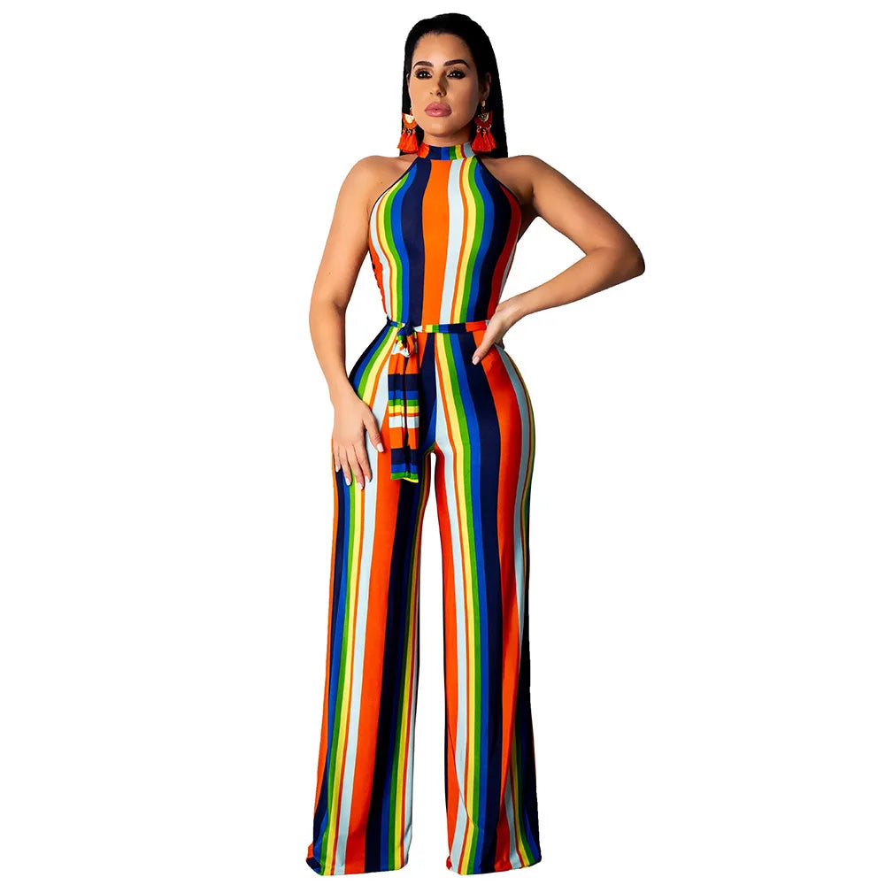 Women striped rompers women jumpsuit halter print sexy jumpsuit off shoulder women jumpsuits women&#39;s Casual Rompers