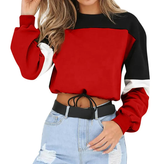 Womens Long Sleeve Splcing Color Sweatshirt Pullover Tops Blouse O Neck Blusas Mujer De Moda Cotton blouse