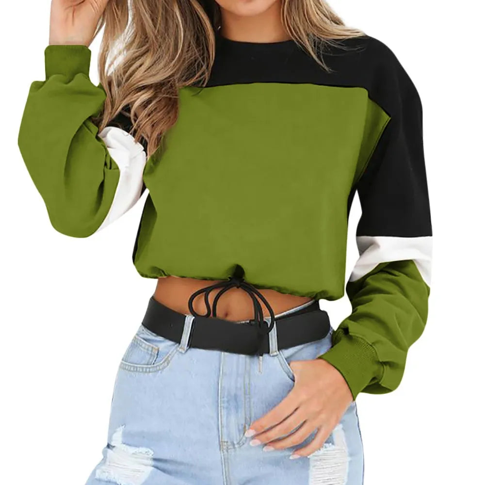 Womens Long Sleeve Splcing Color Sweatshirt Pullover Tops Blouse O Neck Blusas Mujer De Moda Cotton blouse