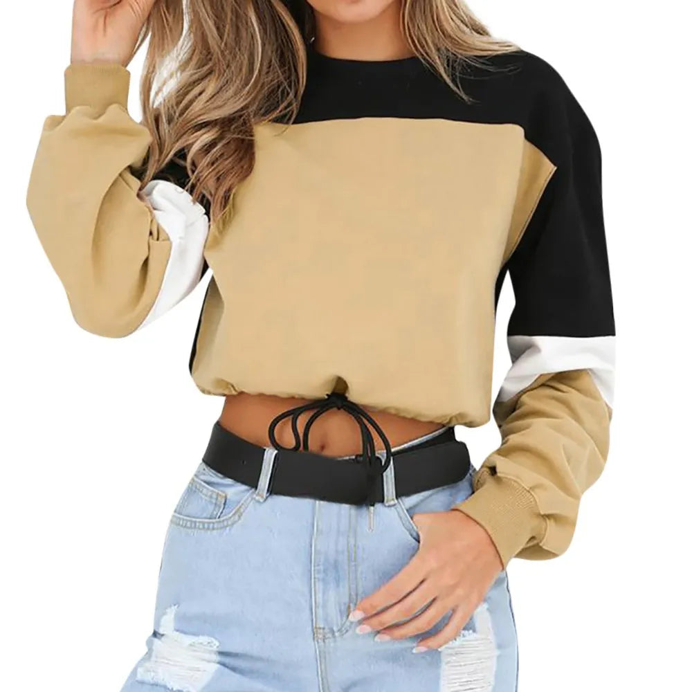 Womens Long Sleeve Splcing Color Sweatshirt Pullover Tops Blouse O Neck Blusas Mujer De Moda Cotton blouse