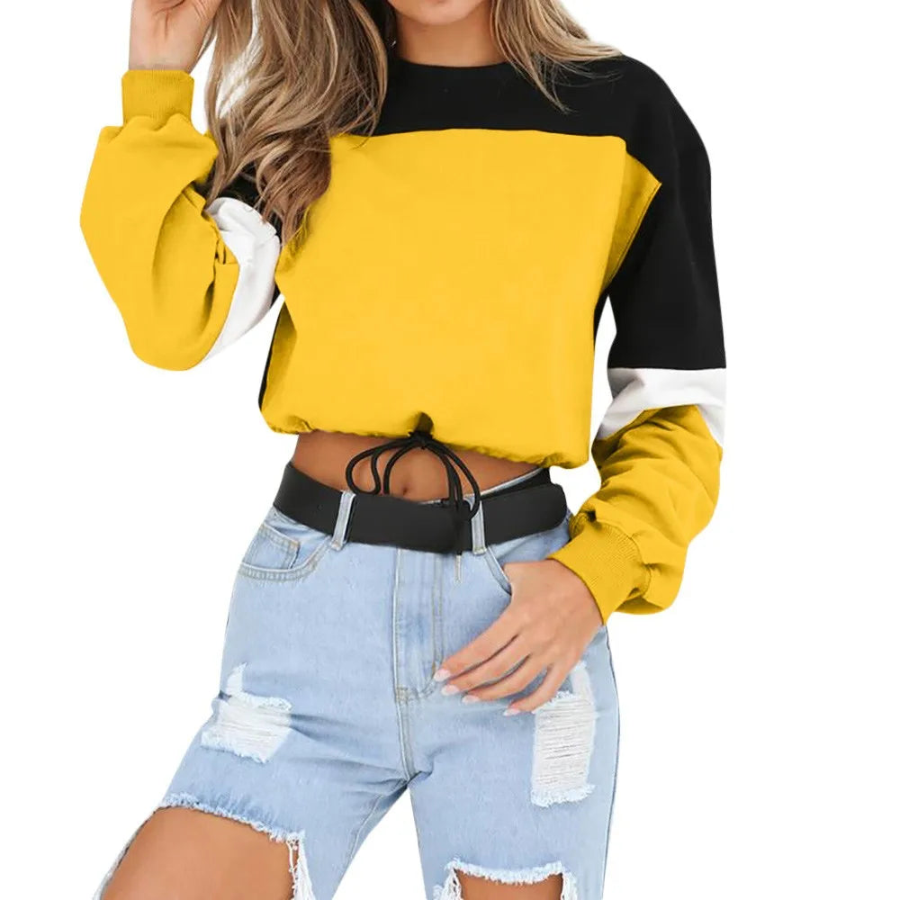 Womens Long Sleeve Splcing Color Sweatshirt Pullover Tops Blouse O Neck Blusas Mujer De Moda Cotton blouse