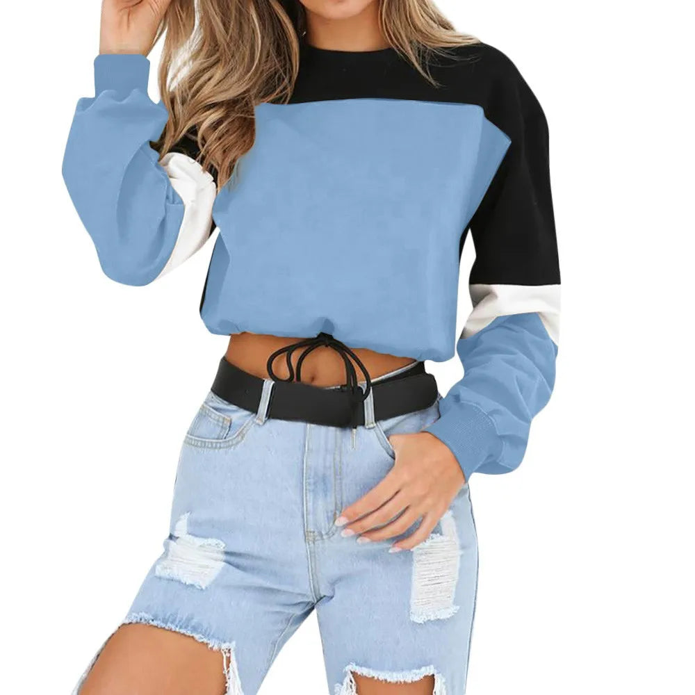 Womens Long Sleeve Splcing Color Sweatshirt Pullover Tops Blouse O Neck Blusas Mujer De Moda Cotton blouse