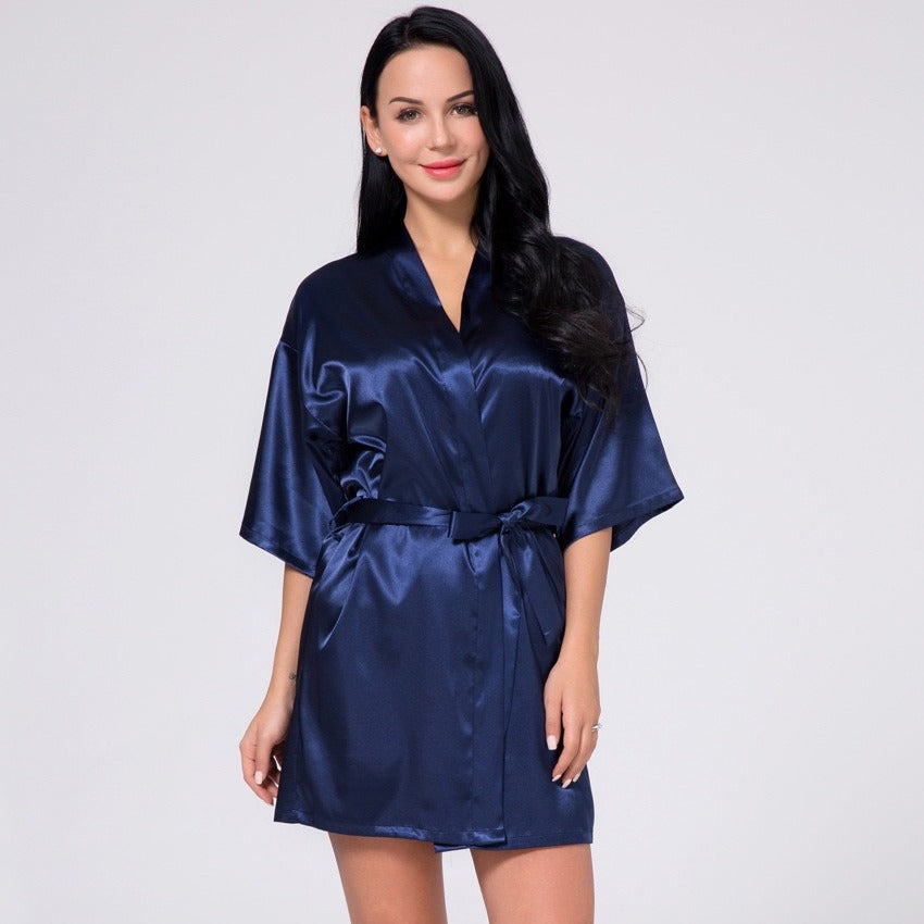 Cross-border hot 2024 new pajamas Ice Silk women's sexy nightgown artificial silk kimono bathrobe summer