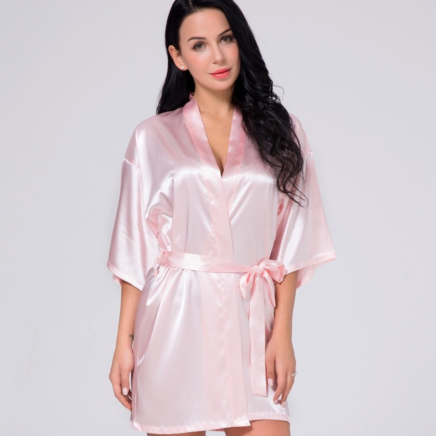 Cross-border hot 2024 new pajamas Ice Silk women's sexy nightgown artificial silk kimono bathrobe summer