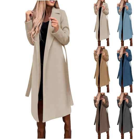 2023 autumn and winter European and American cross-border women's clothing Amazon casual long solid color warm overcoat coat New Woolen