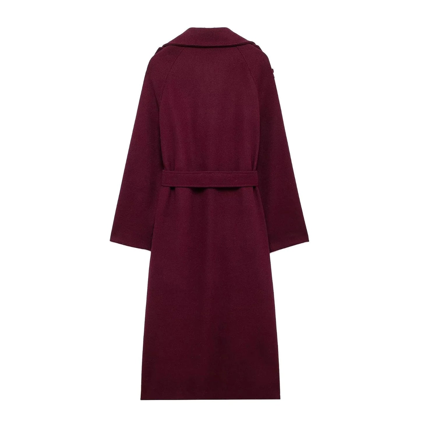 Elegant Bordeaux Lapel Mix Maxi Overcoat